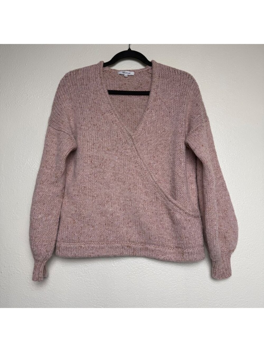 Madewell Beresford Faux Wrap-Front Pullover Sweater Rose Pink Sz M